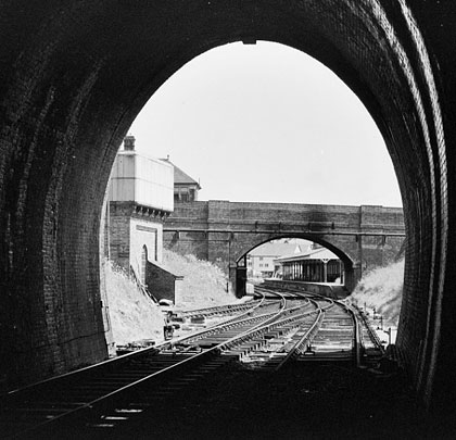 Looking south from the tunnel towards the station in June 1965.