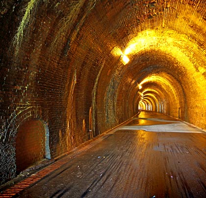 The tunnel is 265 yards in length but daylight is not visible throughout as a result of its easterly curvature.